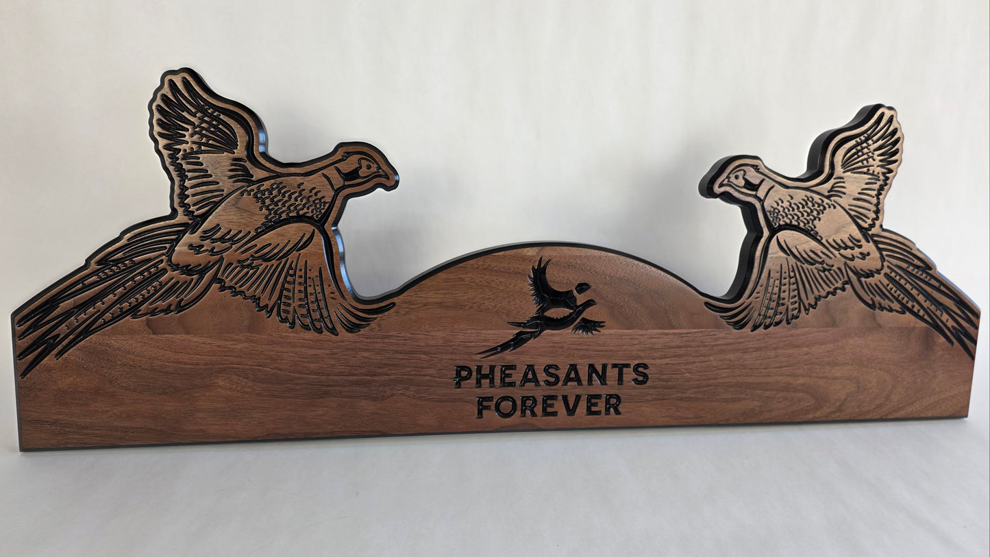 Personalized Double Wide Pheasant Tail Mount Plaque - Tail Feather Display