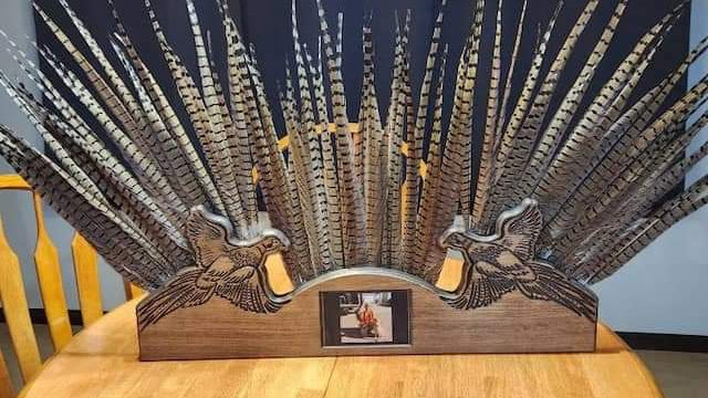 Personalized Double Wide Pheasant Tail Mount Plaque - Tail Feather Display