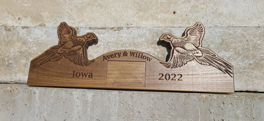 Personalized Double Wide Pheasant Tail Mount Plaque - Tail Feather Display