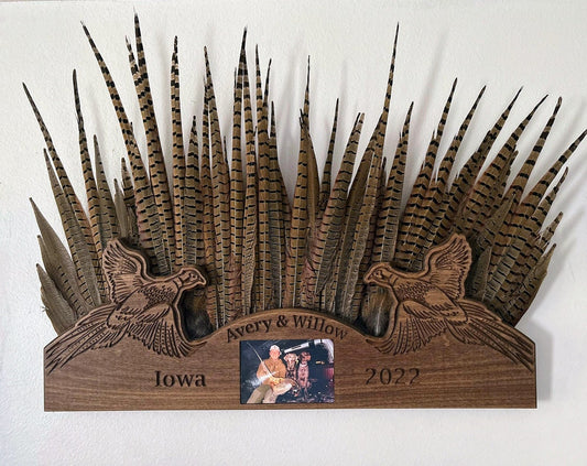 Personalized Double Wide Pheasant Tail Mount Plaque - Tail Feather Display